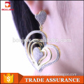 Wholesale fashion gold plated heart shaoed dengle beautiful white zircon earring